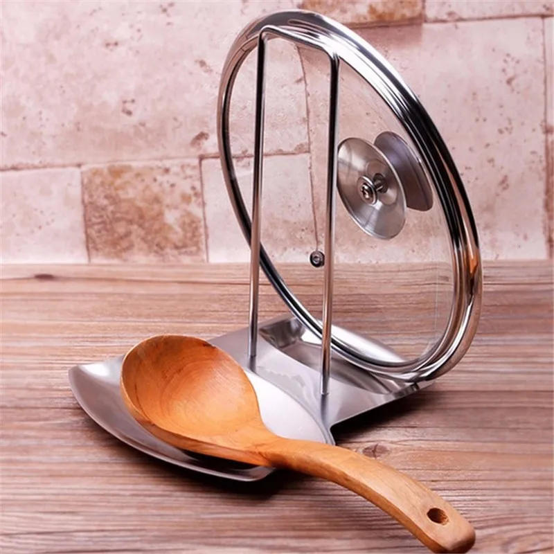 Description Picture 2 of itemStainless Steel Pan Pot Cover Stand Silver Color Soup Spoon Holder Drain Rack Stove Organizer Storage Kitchen Accessories