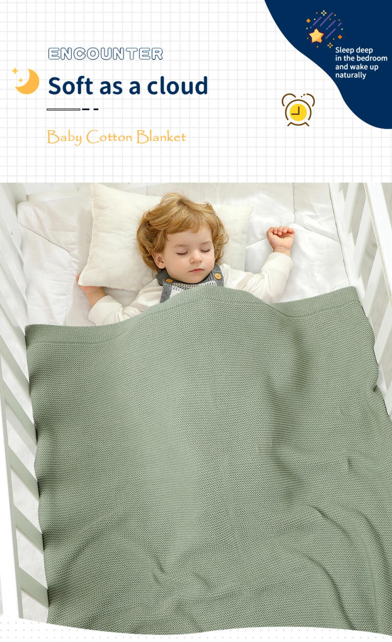 Description Picture 2 of itemCotton Baby Blankets Knitted 100*80cm Solid Color Quilts for Newborn Boy Girl Stroller Bedding Swaddle Wrap Portable All Seasons