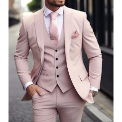 Pink Luxury Men's Suits Terno Formal Outfits 3 Piece Jacket Pants with Vest Slim Fit Luxury Costume Homme Formal Occasion Terno