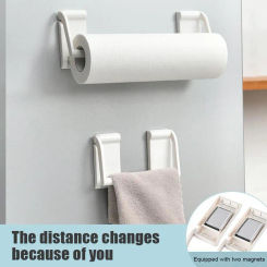 White Household Magnetic Paper Towel Holder Kitchen Storage Dishcloth Film Punch-free Paper Holder Cling Hanger Roll Rack J1C2