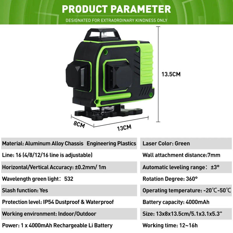Description Picture 6 of itemtripod/New Arrival Professional Laser Level  Rotary Lasers 16 Lines Green Line Lasers Laser Levels Self Leveling Laser Level 360