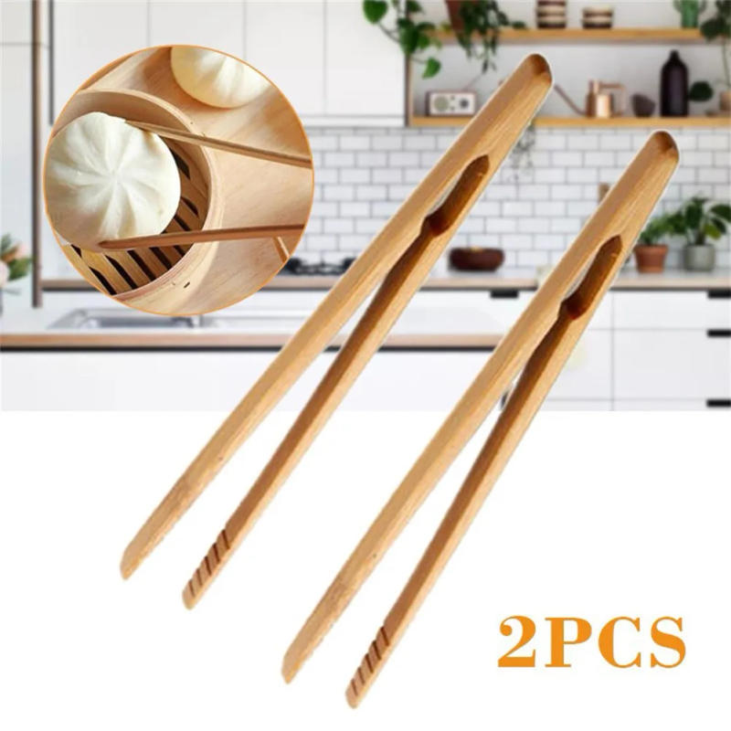 Description Picture 5 of item2Pcs Toaster Tongs Multipurpose Bamboo Tongs For Fruits Bread Pickles Cheese Bacon Toast Salad Tongs Tea Clip Kitchen Utensil