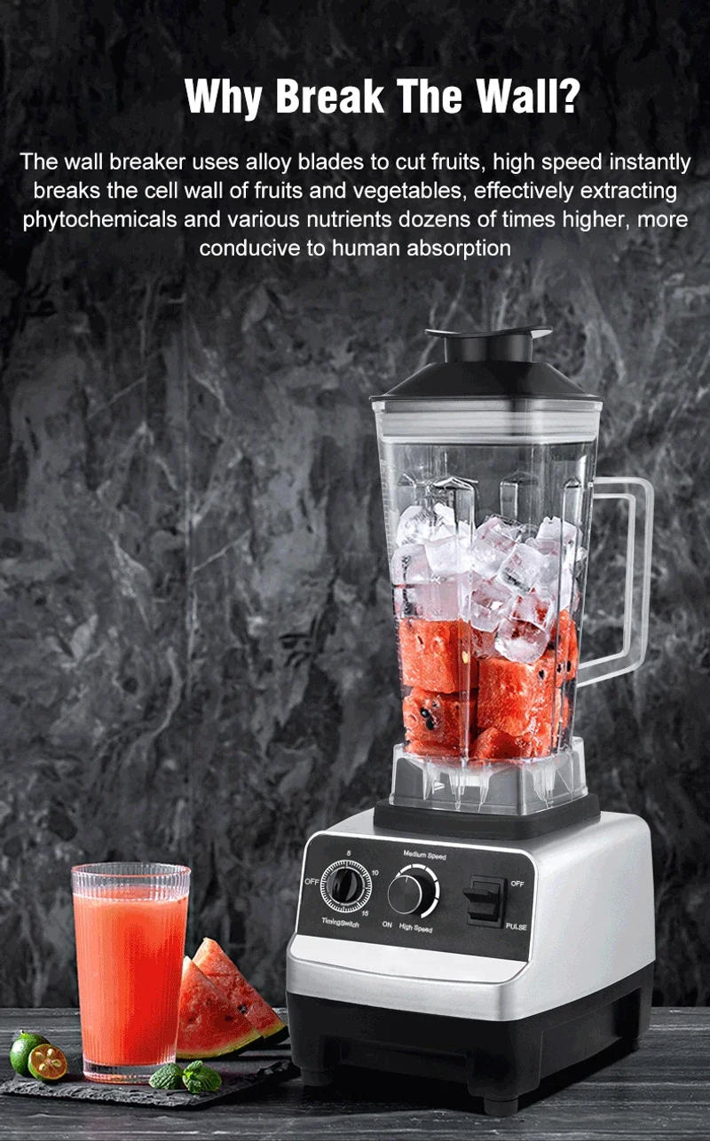 Description Picture 4 of item220V 2000W Heavy Duty Commercial Blender Juicer Fruit Mixer Professional High Power Food Processor Ice Smoothies BPA Free 2L Jar