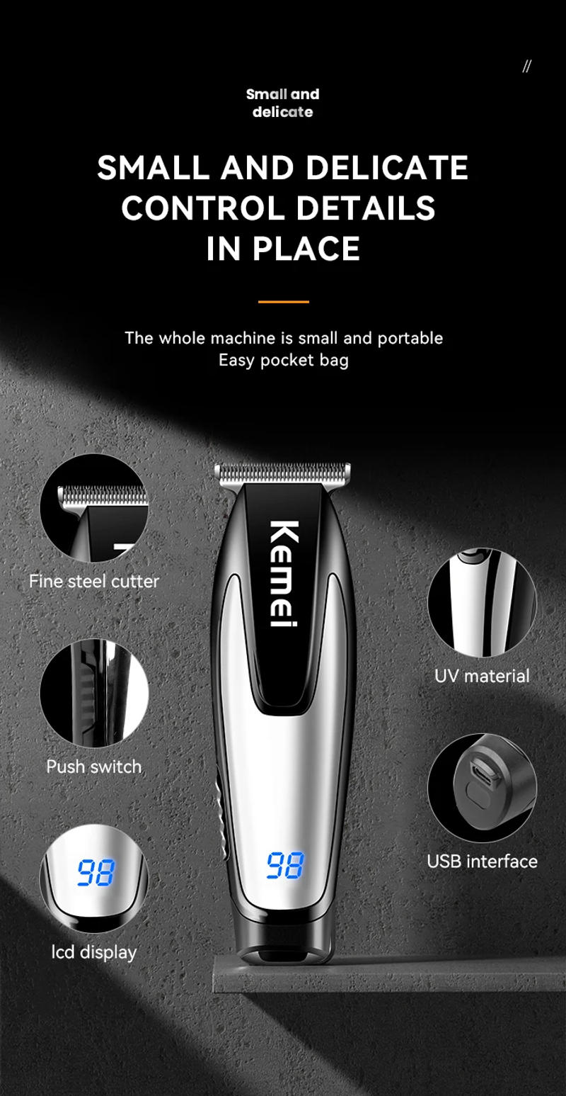Description Picture 5 of itemKemei Rechargeable Hair Clipper Electric Hair Cutting Machine Professional Hair Barber Shop Beard Trimmer for Men Shaver Lighter
