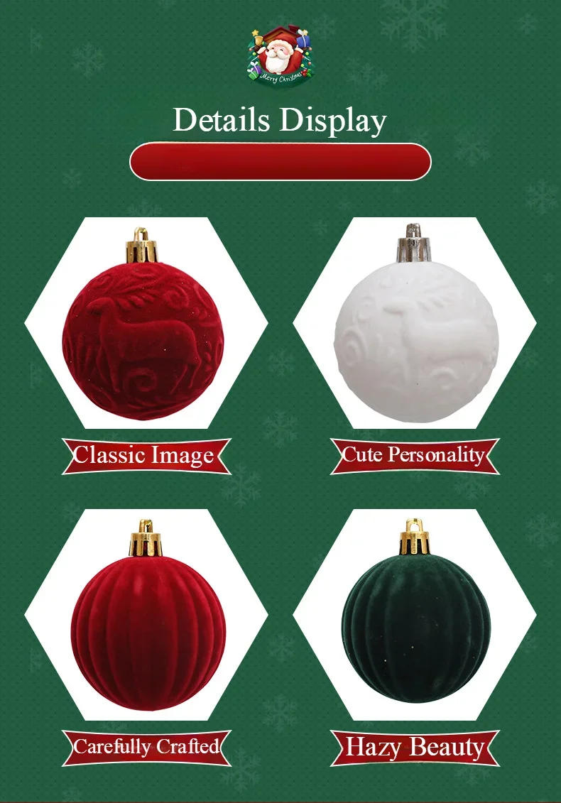 Description Picture 6 of item6/12pcs 6cm Wine Red Christmas Ball Ornaments Dark Green White Christmas Tree Party Decoration New Christmas Spheres Pendant