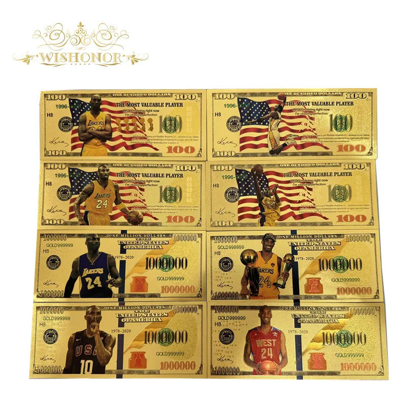 Description Picture 2 of itemNice 10pcs/lot America Kobe silver Banknotes 100 Dollar Banknotes in 24k Gold Plated Fake Money Gold Plated Business Gift