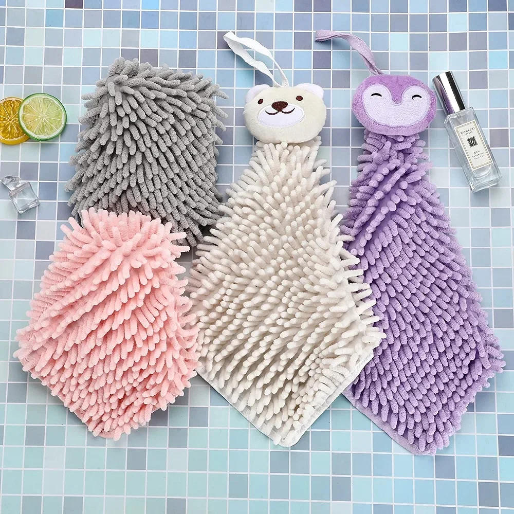 Description Picture 4 of itemCartoon Cute Wall-mounted Coral Velvet Hand Towel with Lanyard Strong Absorbent Hand Towels Suitable for Kitchen Bathroom