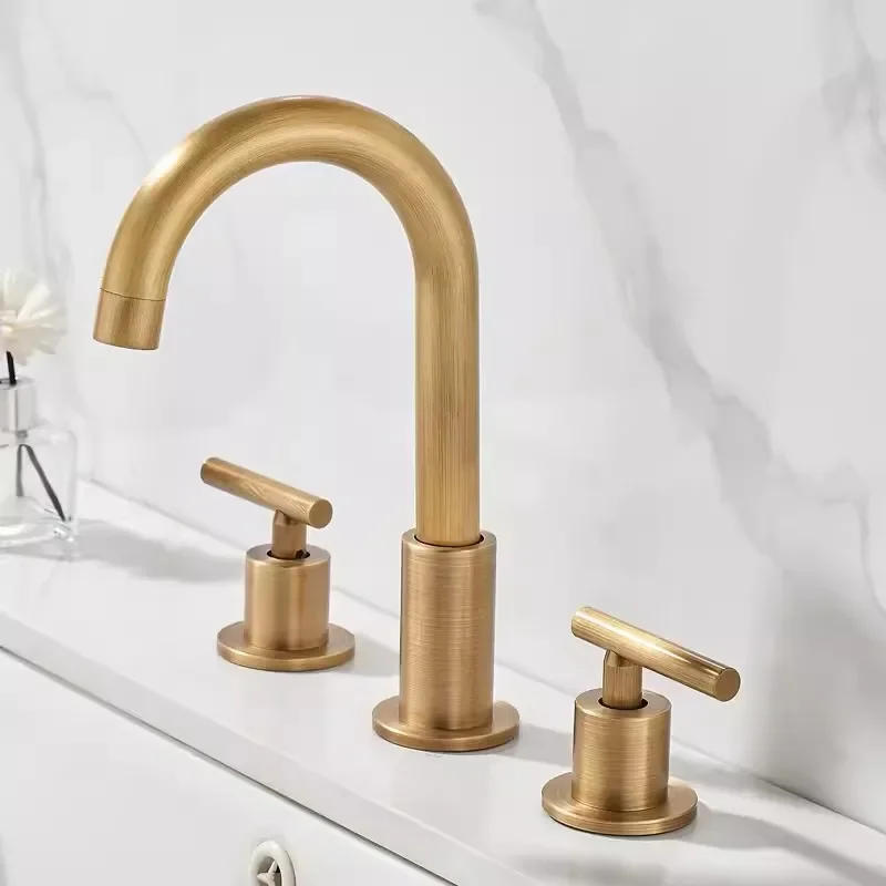 Description Picture 3 of itemAntique Bronze Bathroom Basin Brass Sink 3 Hole Double Handle Hot & Cold Wash Faucet Water Tap