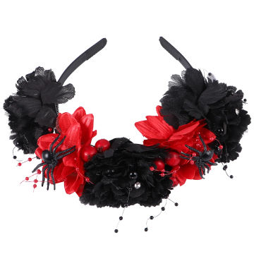 1pc Women Hairband Halloween Simulated Flowers Headdress Creative Spider Hair Women Headdress (Dark Red)