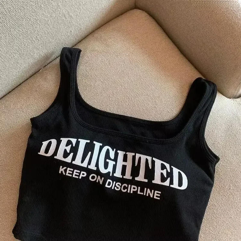 Description Picture 3 of itemFrench Sweet And Spicy Hundred Letter Printed Sexy Camisole Tank Tops Chest Pads Women's Summer Tank Top