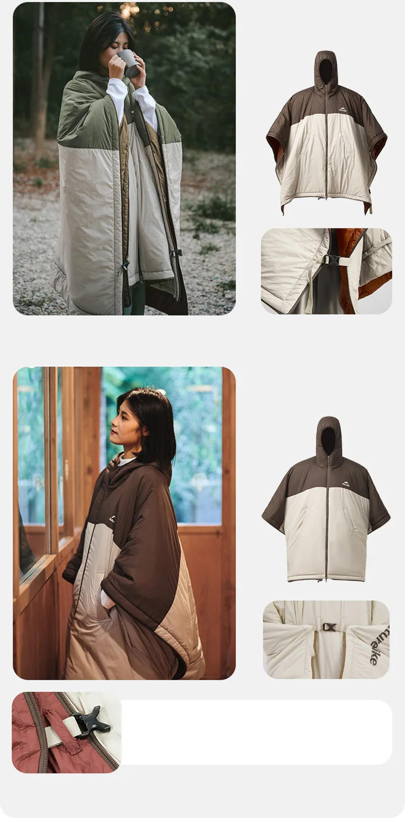 Description Picture 6 of itemNaturehike Sleeping Bag Wearable Cloak Sleeping Bag Poncho Coat Outdoor Camping Portable Ultralight Cotton Sleeping Bag Quilt