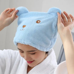 1pc Super Absorbent Hair Drying Bath Towel Cap Cute Cartoon Bear Microfibre Soft Dry Hair Wrap Bathroom Accessories Bonnets