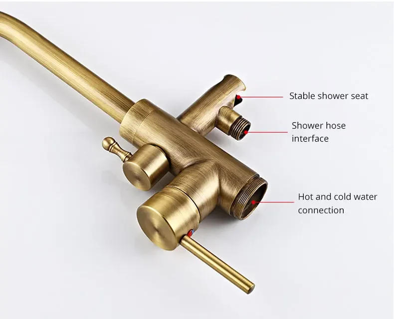 Description Picture 5 of itemAntique Brass Bathtub Faucet Floor Mounted Swive Spout Tub Mixer Tap with Handshower Handheld Bath Shower  Water Set