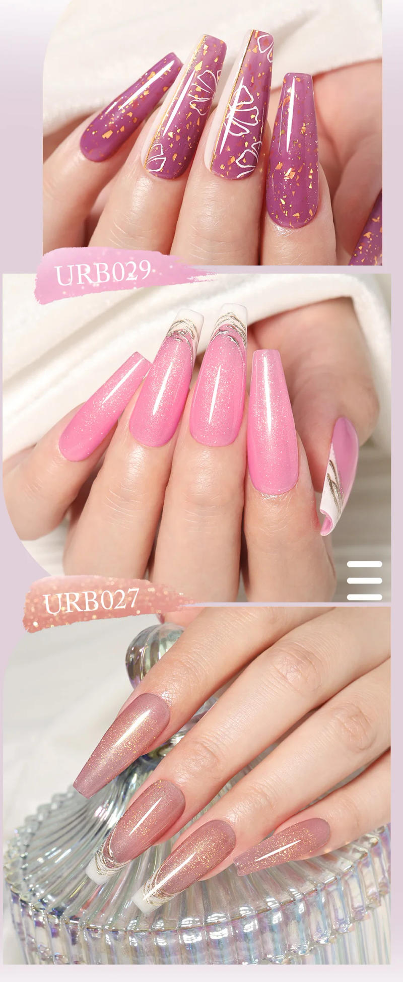 Description Picture 5 of itemUR SUGAR Blue Color Rubber Base Gel Nail Polish Gold Glitter Base Gel Top Coat Soak Off UV LED Gel Nail Art Varnish Manicure