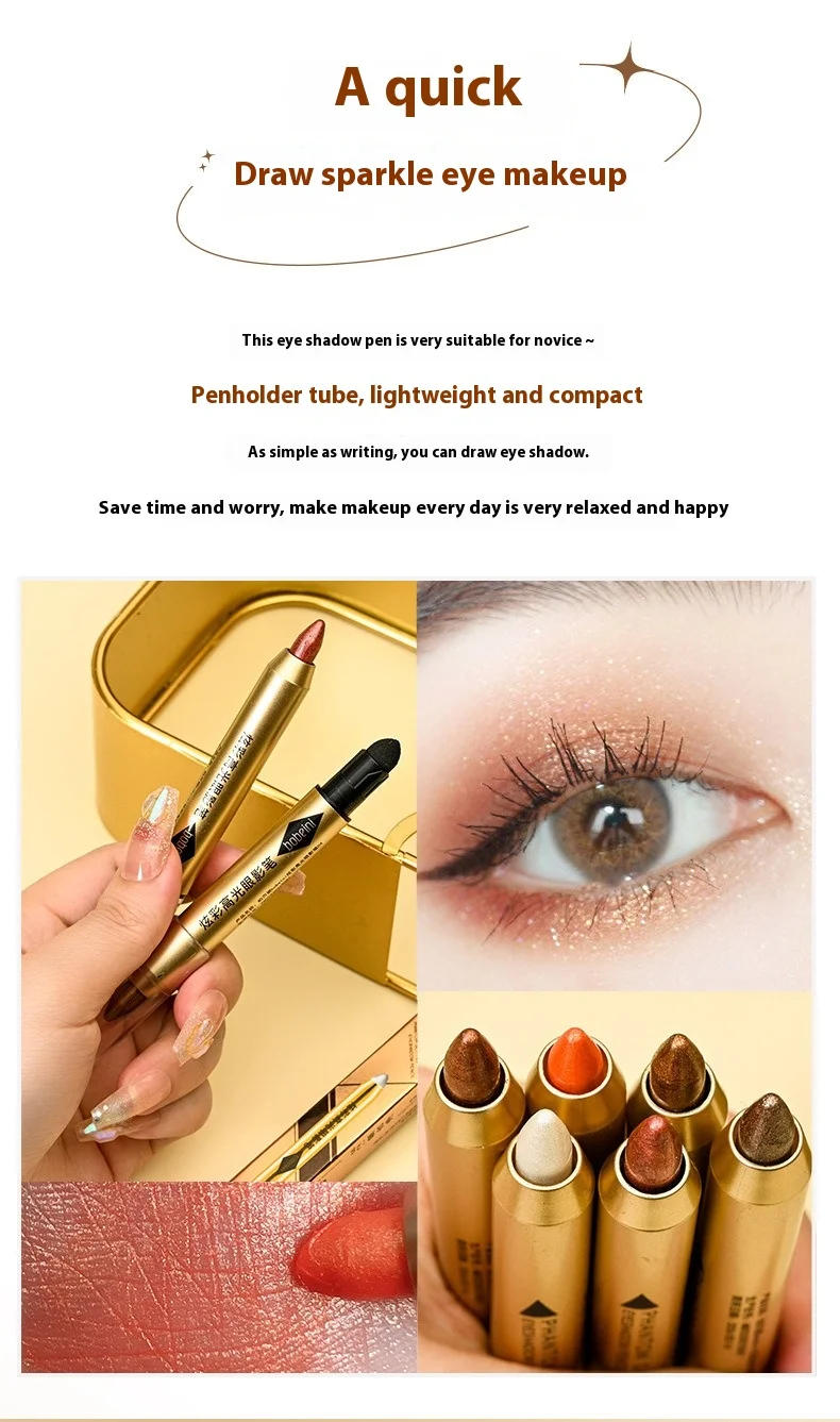 Description Picture 5 of item2 in 1 Pearly Eyeshadow Stick Pencil Waterproof Glitter Matte Eyeshadow Makeup High Pigmented Eyelid Under Crease Eye Makeup Pen