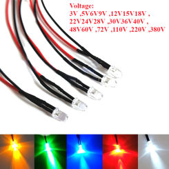 3V 5V6V9V 12V 24V 36V 48V 60V 110V 220V 3mm Pre Wired Ultra Bright LEDs Emitting Diodes with Resistance LED Bulb Lights DIY Part