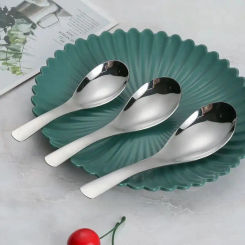 2pcs/set Silvery 304 Stainless Steel Thickened and Deepened Spoon Dessert Spoon Household Soup Spoon