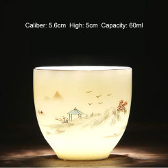 60ml Jade Porcelain Teacup Chinese Elegant Sake Glass Teahouse Ceramics Master's Cup Sheep Fat Jade White Porcelain Tea Set