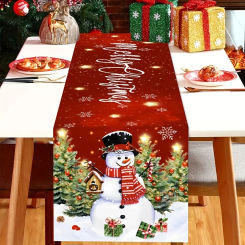 Merry Christmas Tree Snowman Linen Table Runner Dining Table Decor Reusable Winter Snowflake Table Runners Christmas Decorations