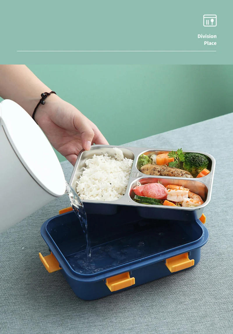 Description Picture 4 of itemPortable Lunch Box 304 Stainless Steel Liner with Tableware Camping Picnic Food Container Bento Box
