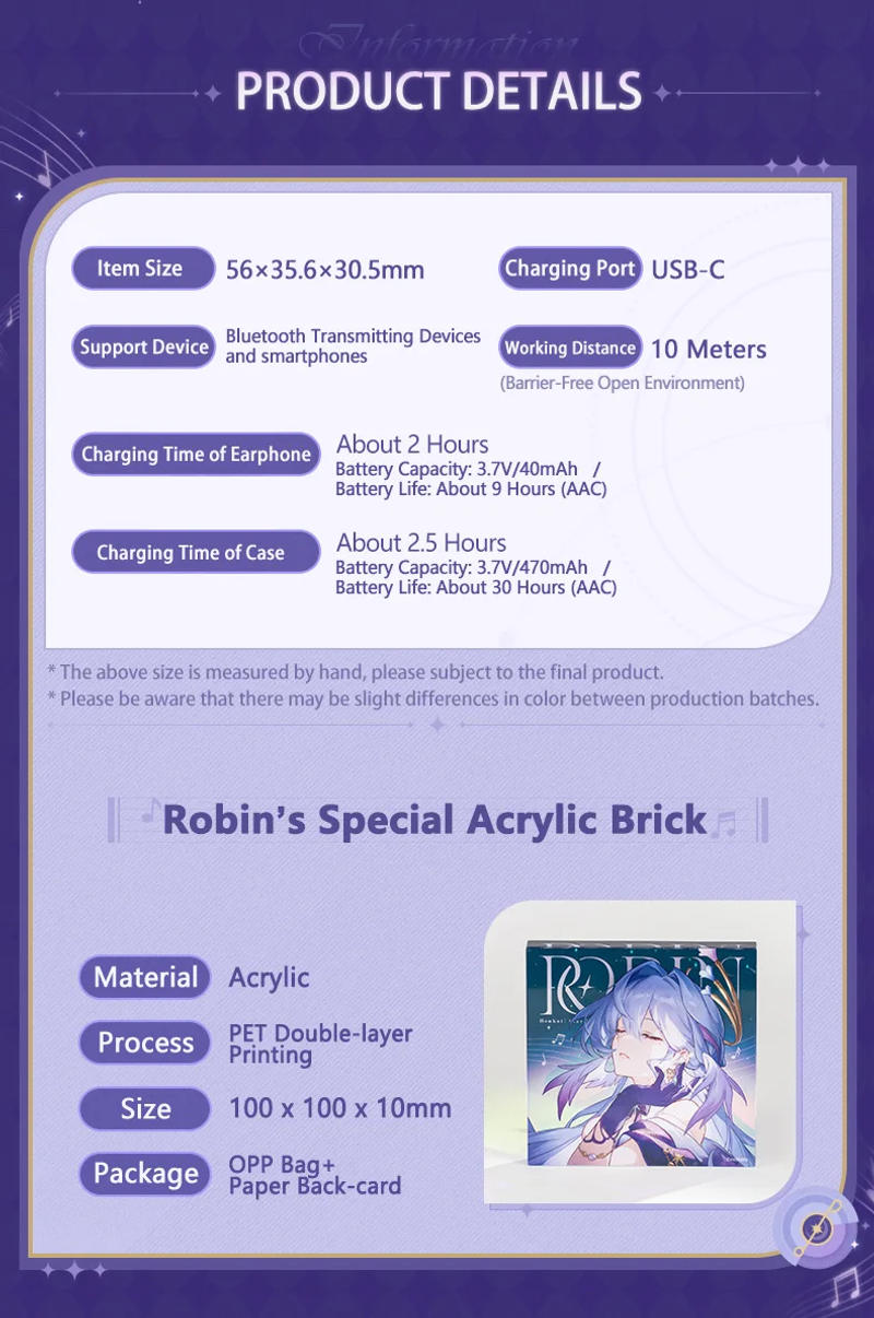 Description Picture 4 of itemMOONDROP ROBIN Earphone Honkai Star Rail Robin's Earphones TWS Hybrid Dynamic Driver + Planar Driver ANC TWS Earphones