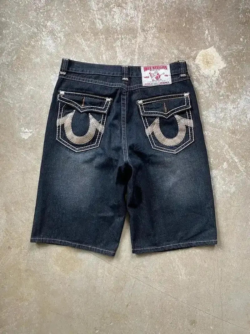 Description Picture 4 of itemVintage True Religion Jayde Y2k Baggy Jeans Embroidery Hip Hop Streetwear Denim Short Pants Harajuku Basketball Shorts Men