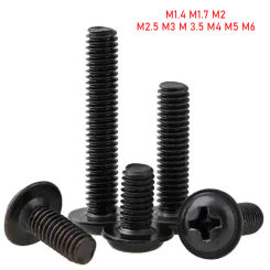 5-100pcs Black Carbon Steel Phillips Pan Head Screws With Washers M1.4 M1.7 M2 M2.5 M3 M 3.5 M4 M5 M6