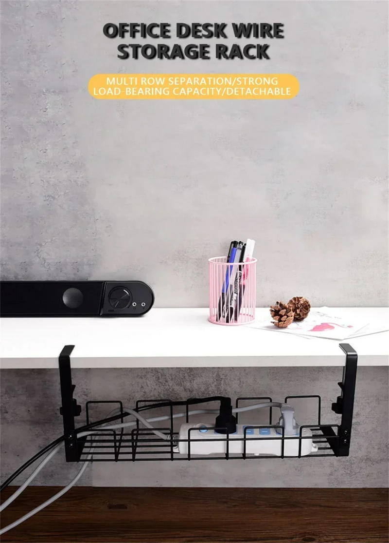 Description Picture 2 of itemUnder Table Storage Rack Metal Cable Management Tray Home Office Desk Wire Organizer No Punching Kitchen Storage Accessories