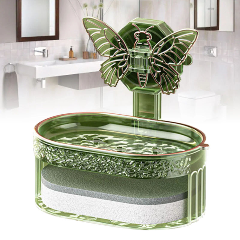 Description Picture 4 of itemDouble Layer Soap Holder Elegant Stylish Vacuum Suction Soap Dish Water Drainage Soap Tray With Sponge For Bathroom Kitchen