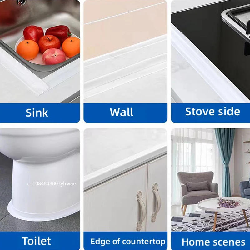 Description Picture 5 of item1 Roll PVC Waterproof Self-adhesive Sealing Tape Oil-Proof Kitchen Sink Edge Caulk Tape Bathroom Toilet Corner Wall Stickers