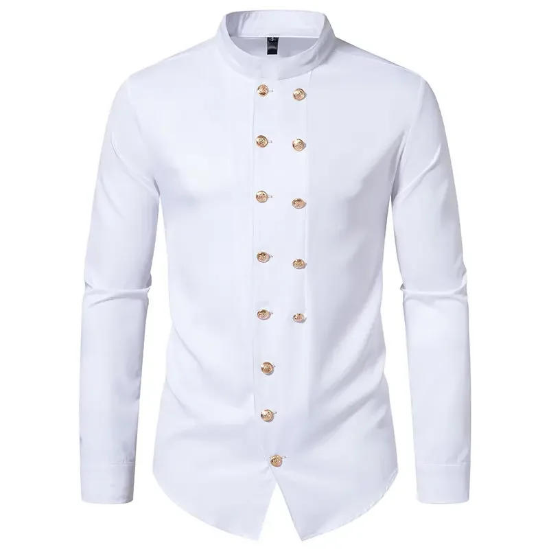Description Picture 4 of itemNew Long Sleeved Formal Men's Shirt Fashion Slim Fit Solid Color Men's Wedding Ball Social Tailcoat Shirt