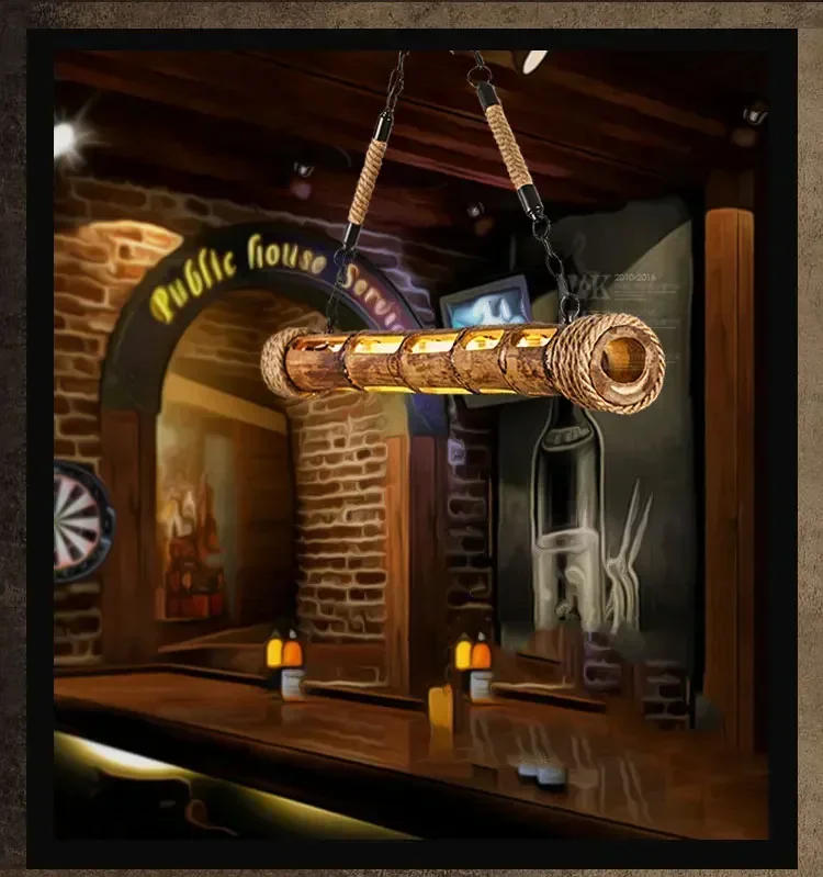 Description Picture 5 of itemLoft Bamboo Led Chandelier Cafe Lamp Retro Industrial Led Warm White Led Tube Light Pendant Lamp Strip Light