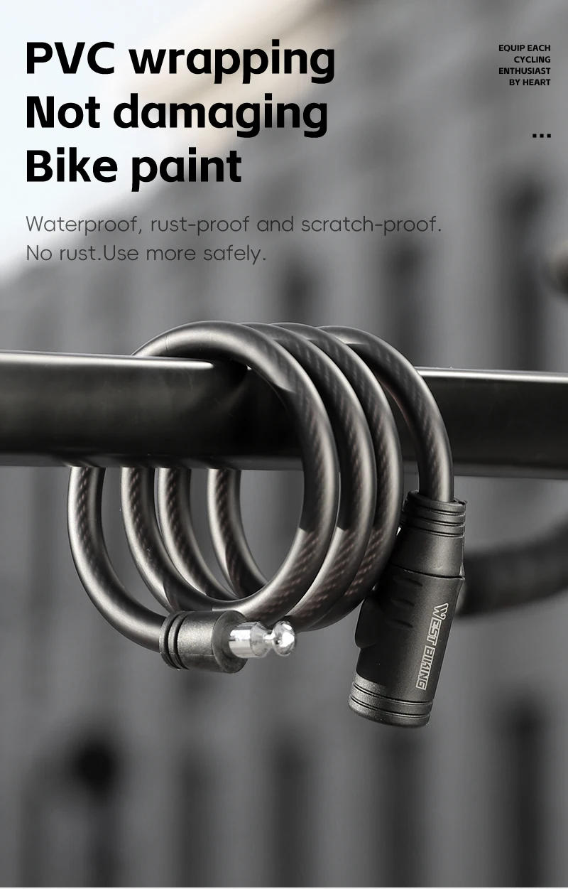 Description Picture 5 of itemBicycle Steel Cable Lock  High Strength Anti-Theft Lock Scooter E-Bike Waterproof Safety Lock Bike Accessories