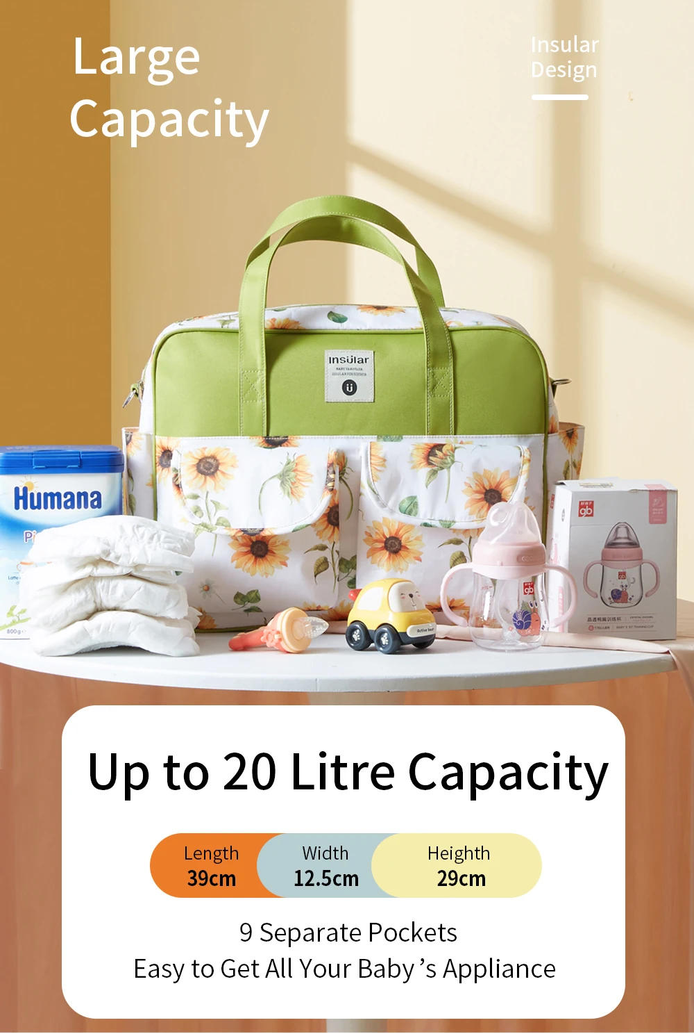 Description Picture 4 of itemInsular Mummy Large Capacity Diaper Stroller Bag Waterproof Outdoor Travel Diaper Maternity Bag Baby Nappy Travel Changing Bags