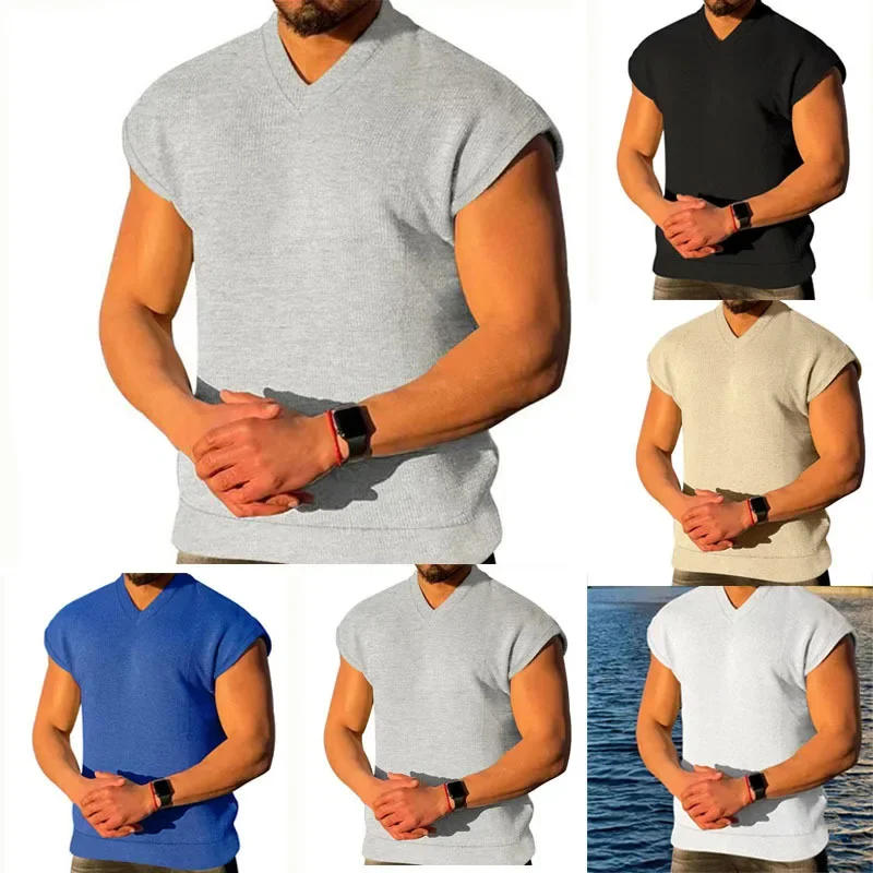 Description Picture 3 of itemMens Wear  Summer New V-neck Vest Fashion Trend Sports Fitness Loose Short-sleeved T-shirt for Men