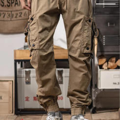 New style men's loose fitting military style casual long pants, Korean version trend
