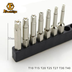 Krachtige 7Pcs 50mm Magnetic Screwdriver Set T10 T15 T20 T25 T27 T30 T40 1/4" Hex Shank 5 Point Torx Electric Screwdriver Head