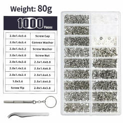 1000PCS/Box Glasses Watch Phillips Repair Screws Nuts Kit Box, Home Watch Repair Tool, 18 Kinds of Combination Micro Screw Sets