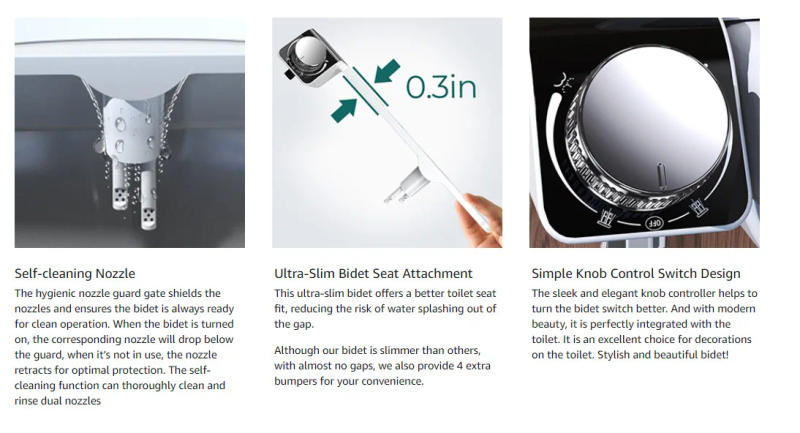 Description Picture 5 of itemWater Pressure Unplugged Non-Electric Smart Bidet Adjustable Attachment Ultra-Slim Toilet Seat Dual Nozzle Bidet for Toilet Ass