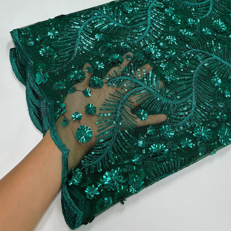 Description Picture 5 of itemLuxury Navy Blue African Mesh Sequins Lace Fabric 2024 High Quality French Embroidery Sequin Lace Fabric Women Eevening Dress