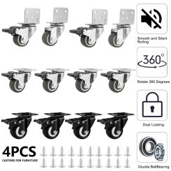 4 Pcs Furniture Castors Heavy Duty Casters Swivel Plate Casters L-Shaped Soft Rubber Caster Wheels Durable Sturdy Locking Caster