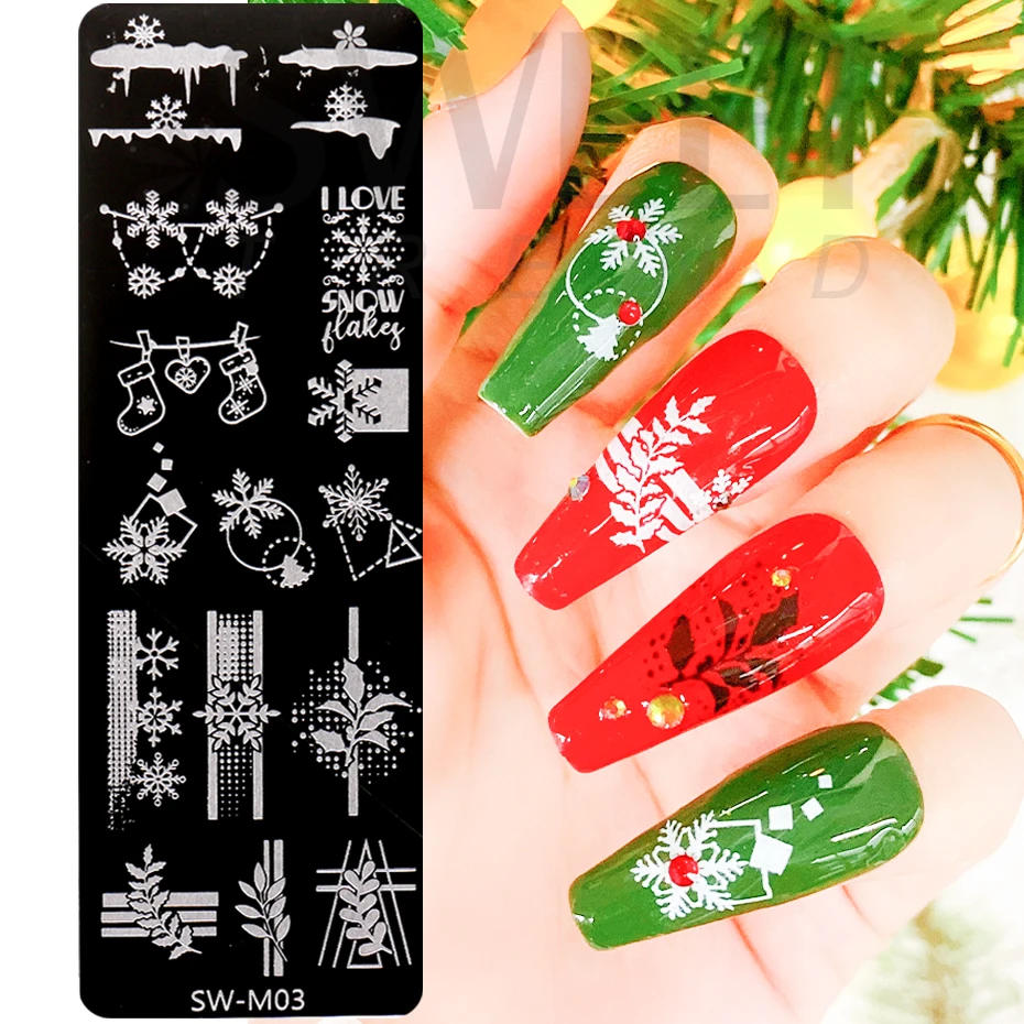 Description Picture 4 of itemMerry Christmas Nail Stamping Plates Cutie Tree Winter Snowflakes Elk Santa Socks Letter Xmas Nail Art Manicure Templates KESW-M