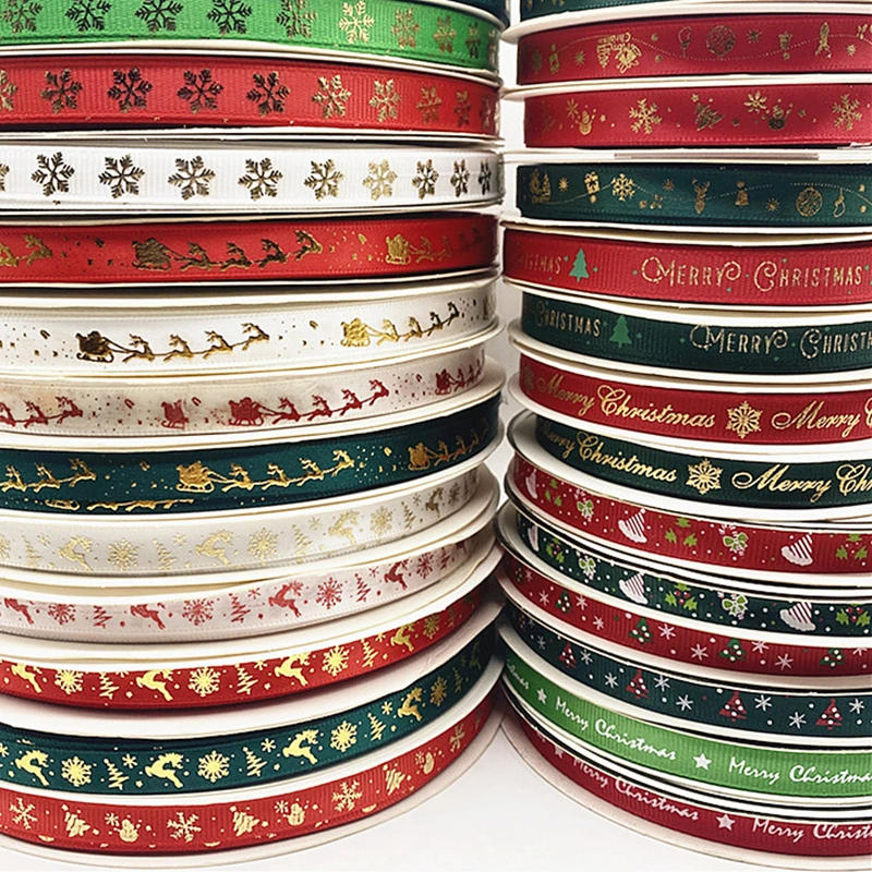 Description Picture 2 of item5yards/Lot 10mm Christmas Ribbon Printed Christmas Grosgrain Ribbon For Handmade Design Christmas Decoration DIY Gift Packing