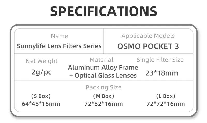 Description Picture 3 of itemSunnylife For DJI Pocket 3 NDPL CPL Filters Kit Osmo Pocket 3 Accessories ND8 ND16 ND32 MCUV Lens Filters Gimbal Protector Set