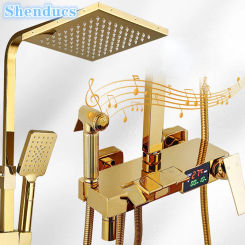 Gold Piano Bathroom Shower Set 12 Inch Rain Shower Head Home Bathroom Accessories Faucets Golden Thermostatic Shower System