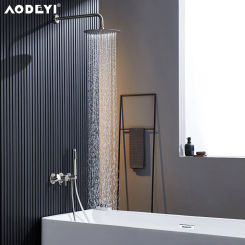 Shower Faucet System Set Bathroom Bath Mixer Tap Brushed Nickel Brass Diverter Hand Held Sets 8-12" Rain Head Wall Arm Kit