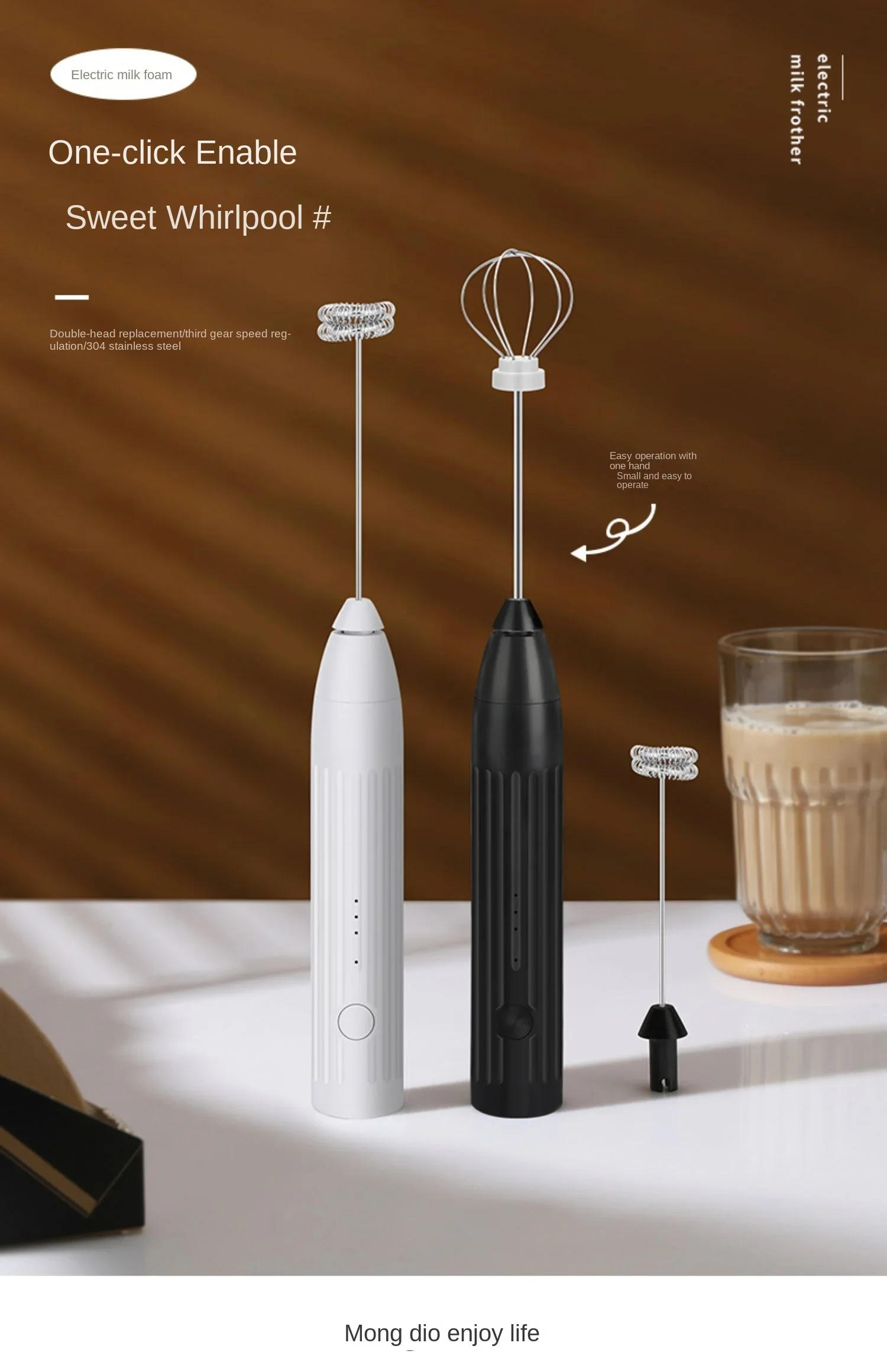 Description Picture 2 of item110V 220V Mongdio frother, coffee frother, electric frother, household milk beater, handheld mixer
