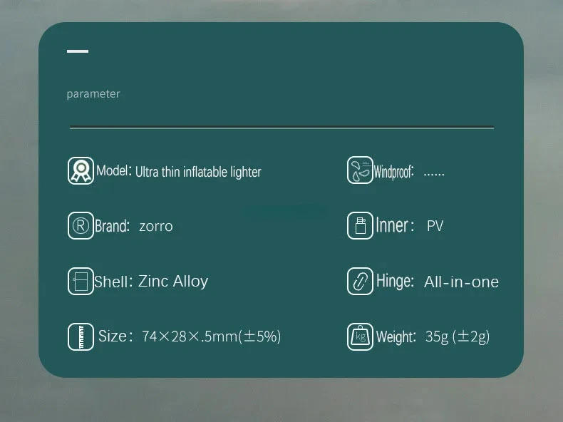 Description Picture 3 of itemZORRO Metal Ultra-thin  Butane Gas Inflatable Grinding Wheel Ignition Lighter Cigarette Lighters High-end Men's Small Tools