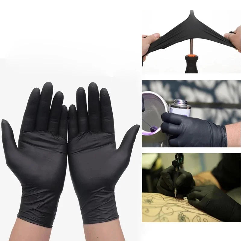 Description Picture 5 of item100Pack Housework Strong Black Disposable Nitrile Gloves PVC Latex Free AntiStatic Garden Pet Care Tattoo Work Oil-proof Gloves