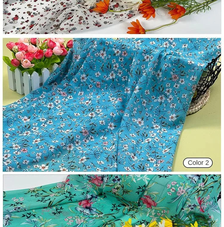 Description Picture 6 of itemTranslucent Chiffon Fabric Flowers By The Meter for Clothes Skirts Dresses Sewing Plain Printed Floral Pattern Textile Soft Blue